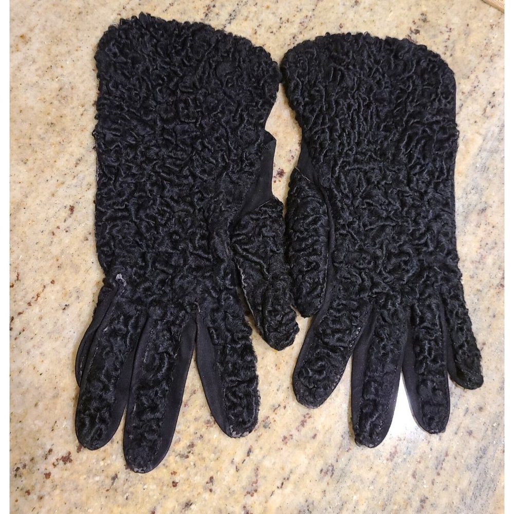 Vintage Size Large Wool?? Textured Leather 10.5" Formal Gloves. **NEEDS REPAIR**
